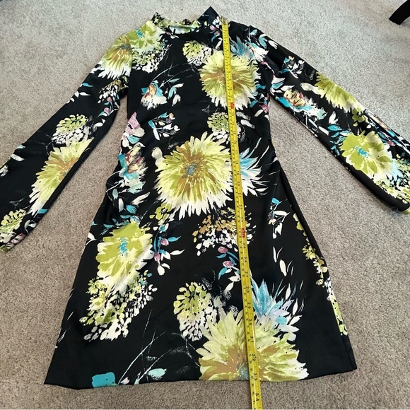 Zara Black satin floral flower print long sleeve high neck mini dress Sz S NWOT - Picture 9 of 13